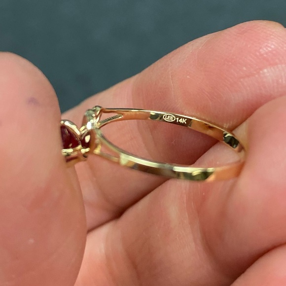 Solid 14K Yellow Gold Red Heart CZ Engagement Ring - Picture 3 of 14